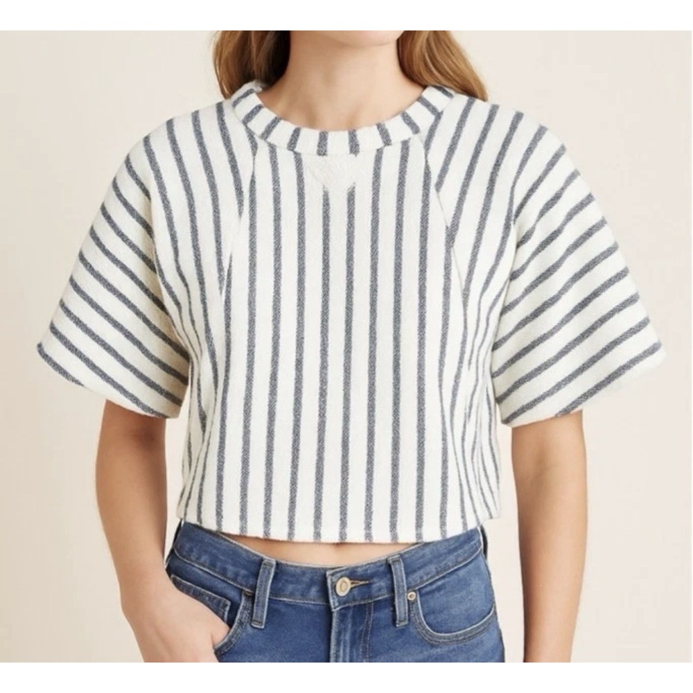 Dolan Anthropologie Striped Knit Top Cropped Boxy Short Sleeve X Small XS Blue‎